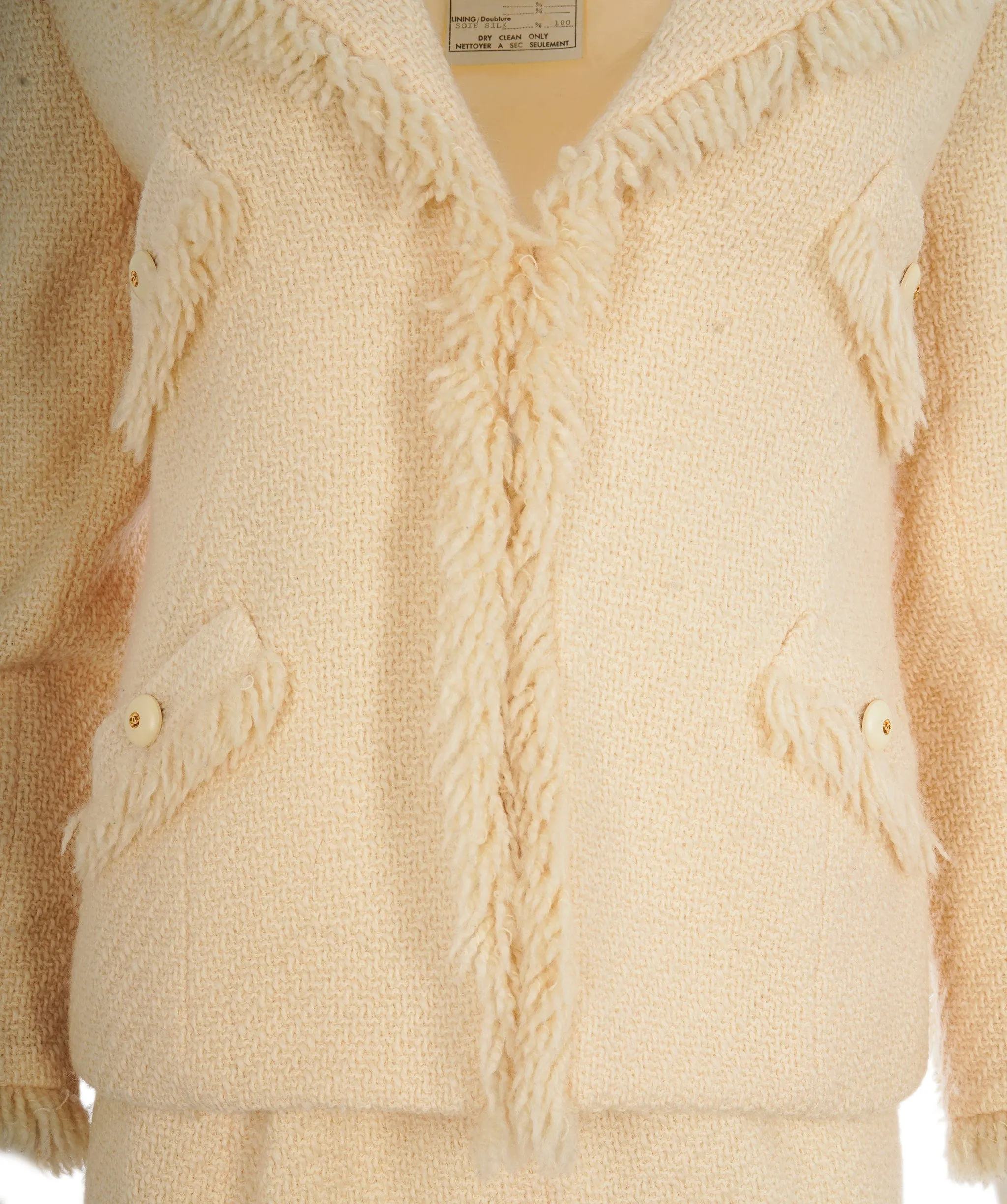 Chanel Fringe Trimmed Skirt Suits Cream ASL10506