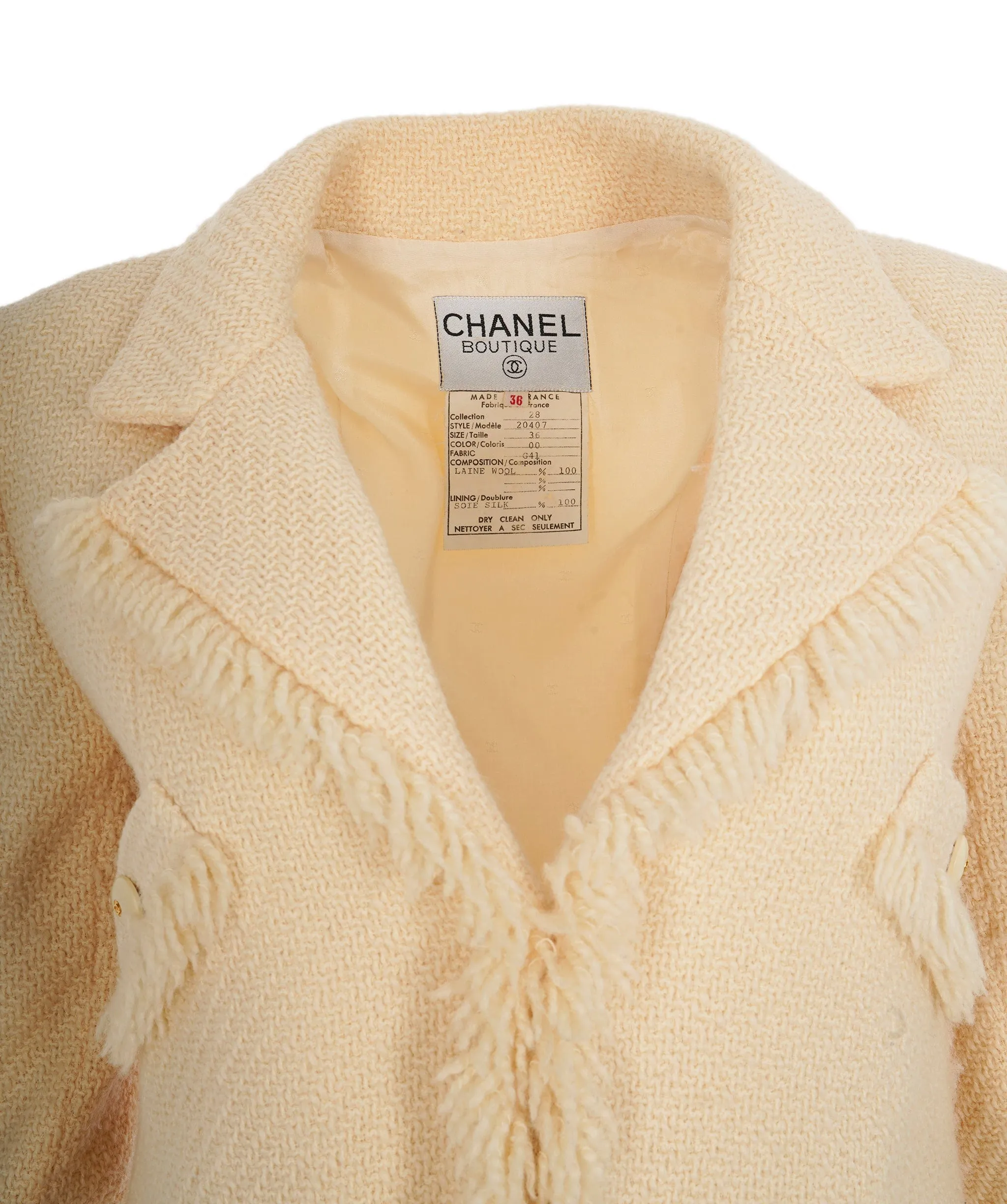 Chanel Fringe Trimmed Skirt Suits Cream ASL10506