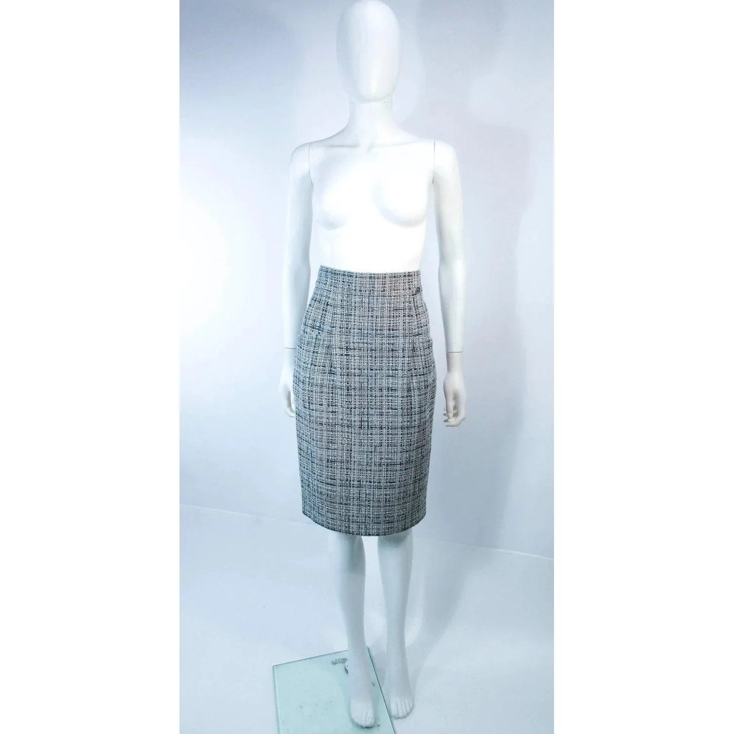 CHANEL Grey and Blue Skirt Suit | Size 42