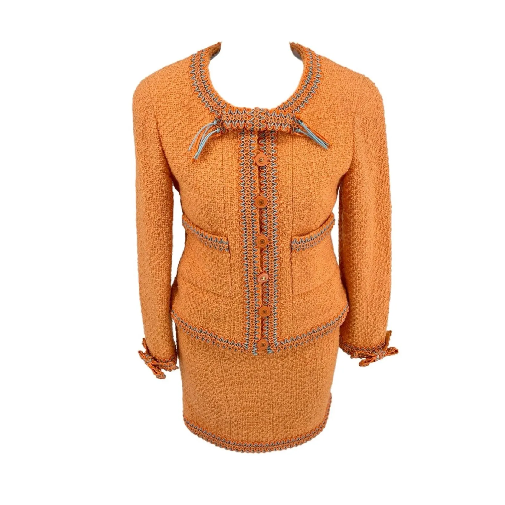 Chanel Orange Rare Logo Skirt Set