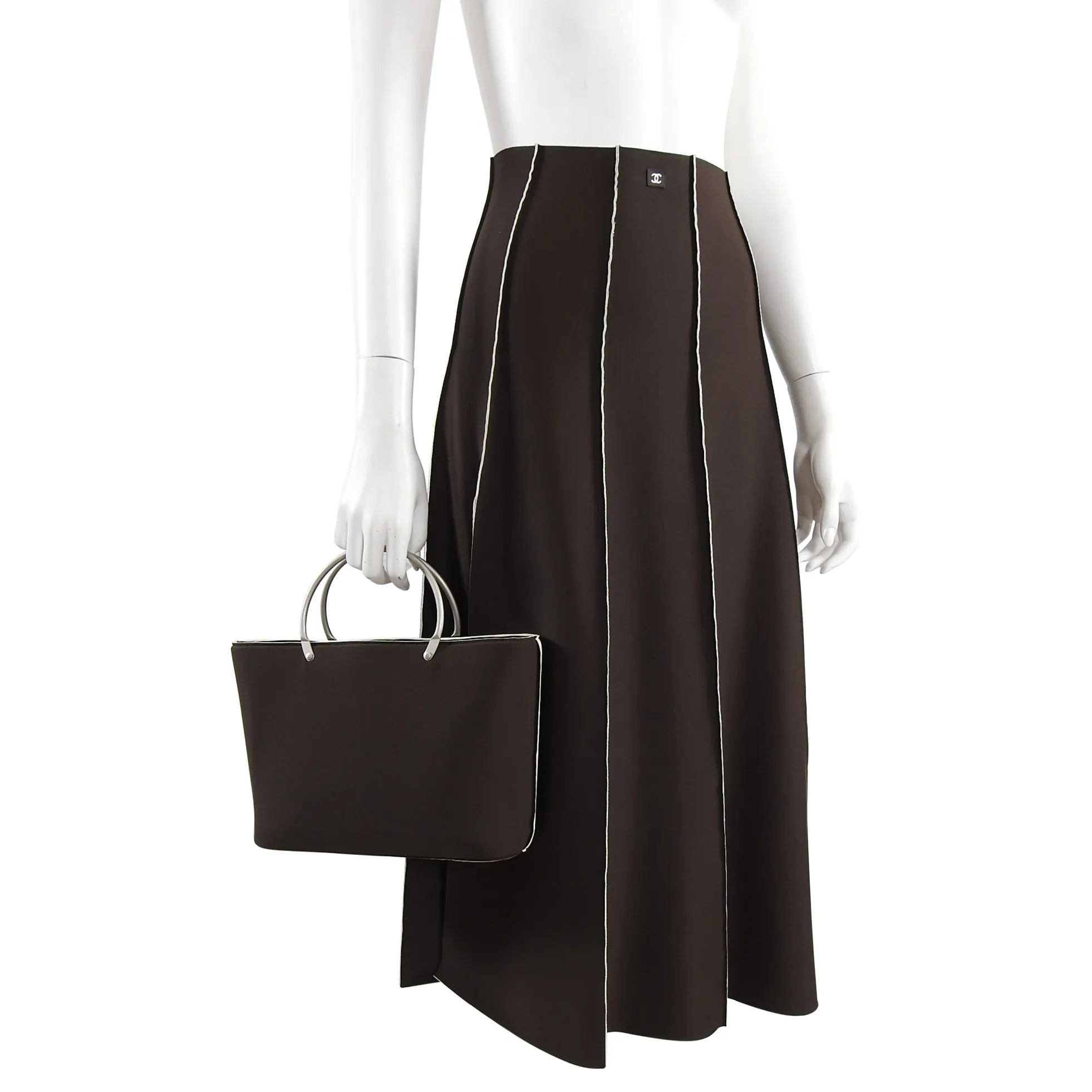 Chanel Vintage 1997 Brown Neoprene Skirt and Bag Set