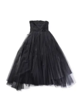 CHANEL Vintage Corset Tulle A-Line Pleated Maxi Skirt Black