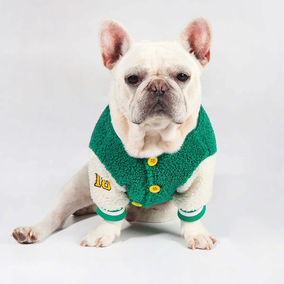 ChicPup Warm Frenchie Baseball Jacket Soft Fleece Dog Sweater for French Bulldogs