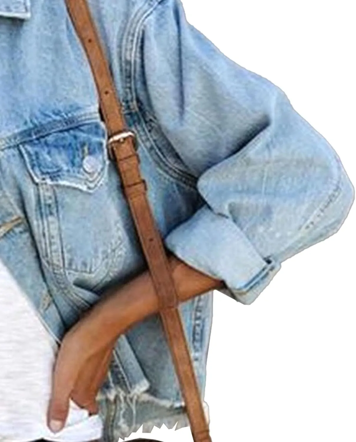 Crop Jean Jacket for Women Distressed Jean Jacket Women Frayed Washed Button Up Cropped Denim Casual Jackets for Womens
