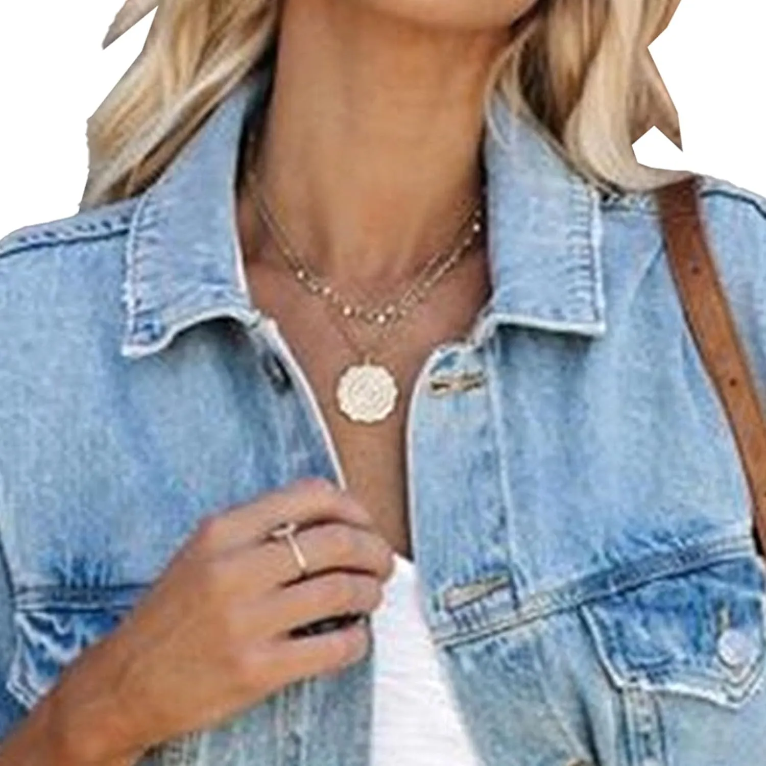 Crop Jean Jacket for Women Distressed Jean Jacket Women Frayed Washed Button Up Cropped Denim Casual Jackets for Womens