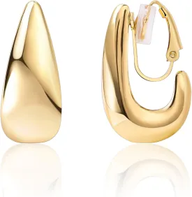 FAN&LOUIS Clip On Earrings Women,14K Gold Chunky Women's Clip-on Earrings Gold Huggie Clips Trendy 2025