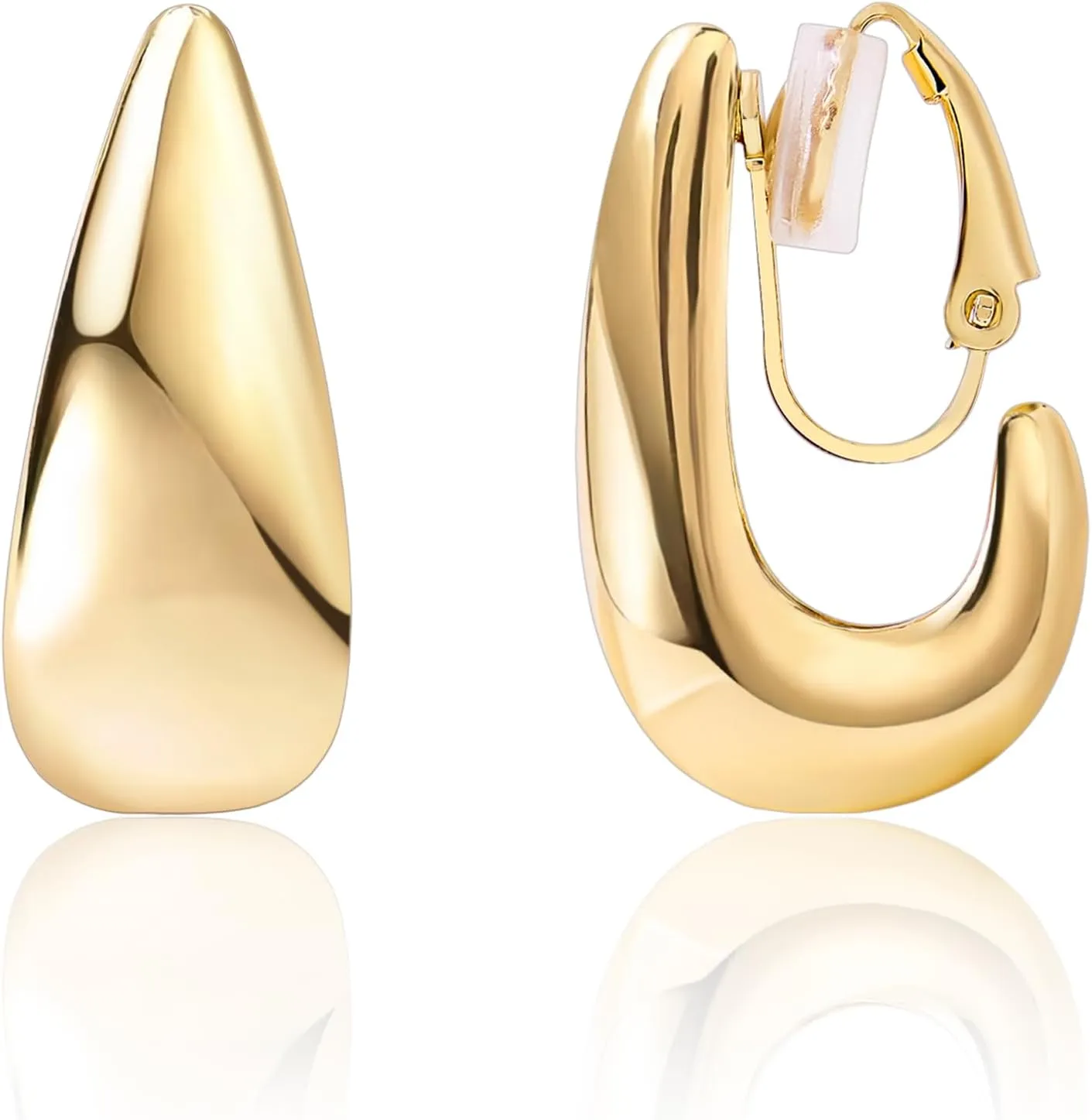 FAN&LOUIS Clip On Earrings Women,14K Gold Chunky Women's Clip-on Earrings Gold Huggie Clips Trendy 2025