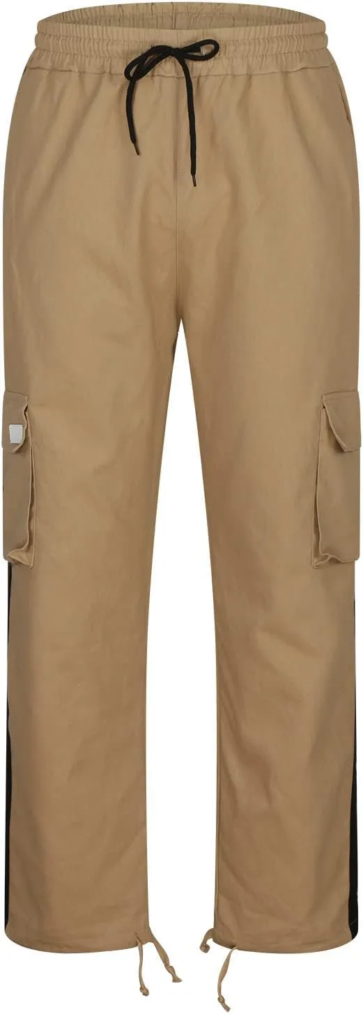 Finelylove Mens Cargo Pants Straight Fit Cargo Pants Elastic Waist Casual Sweatpants Trousers with Drawstring Ankle