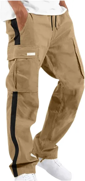 Finelylove Mens Cargo Pants Straight Fit Cargo Pants Elastic Waist Casual Sweatpants Trousers with Drawstring Ankle