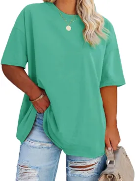 Fisoew Women's Plus Size T Shirts Oversized Tees Summer Half Sleeve Crew Neck Tunic Tops