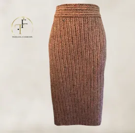 Gai Mattiolo Brown Fleck Tweed Wool Pencil Skirt UK 16 US 12 EU 44 IT 48