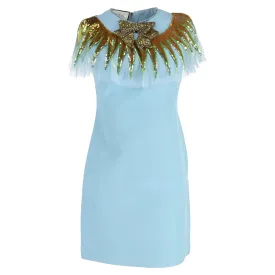 Gucci Embellished Neck Dress Mini Dress in Blue Viscose