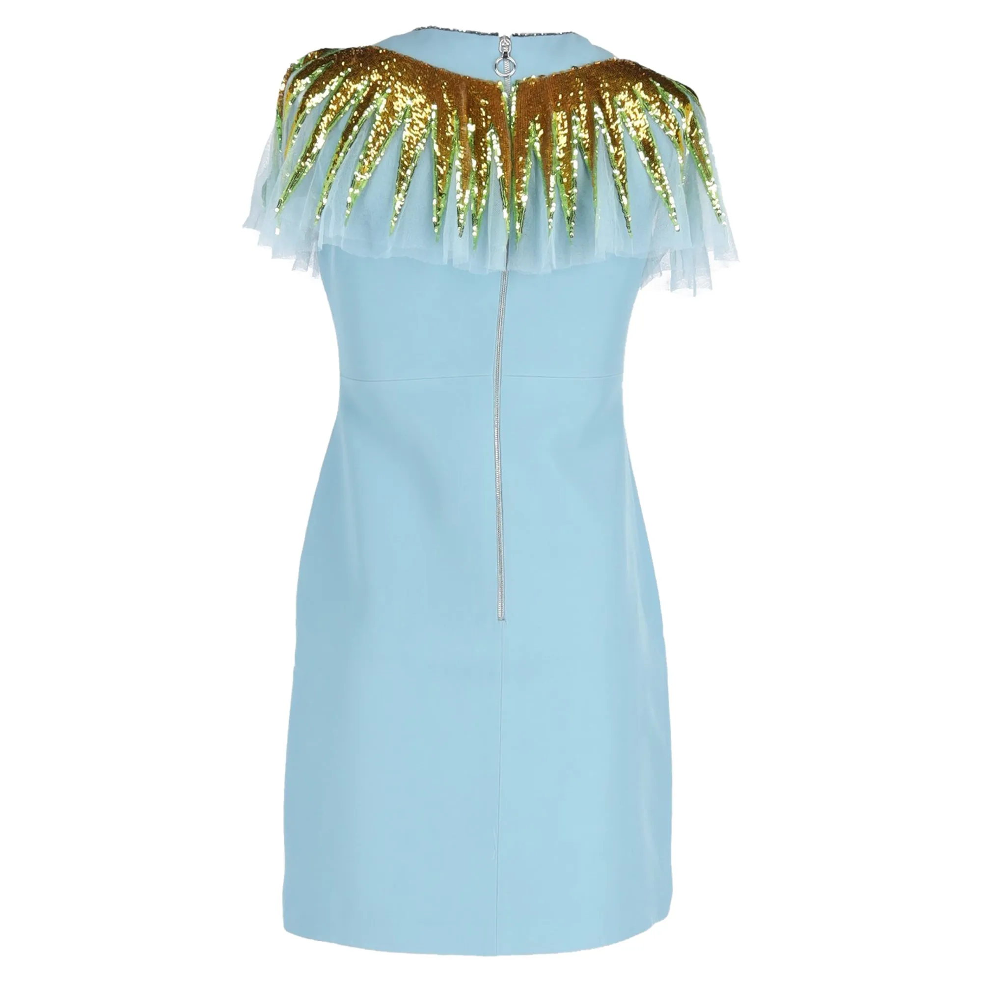 Gucci Embellished Neck Dress Mini Dress in Blue Viscose