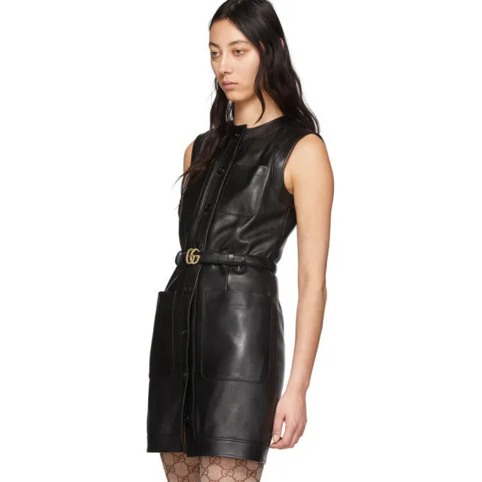 GUCCI SLEEVELESS LAMBSKIN LEATHER DRESS