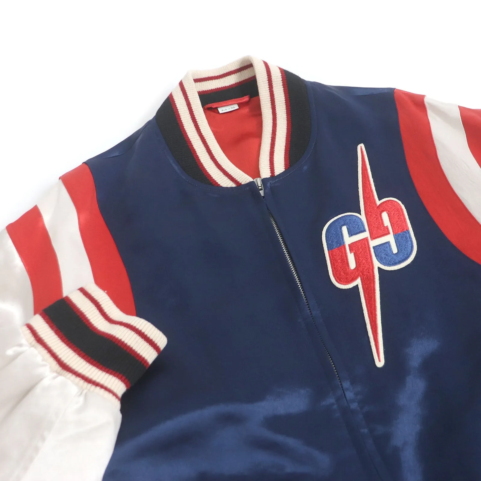 GUCCI Stajan 575315 Main: 100% acetate, part: 57% rayon, part: 43% polyester, part: 100% wool, decoration: 100% acetate, embroidery: 100% polyester Blue x red mens 44 Used
