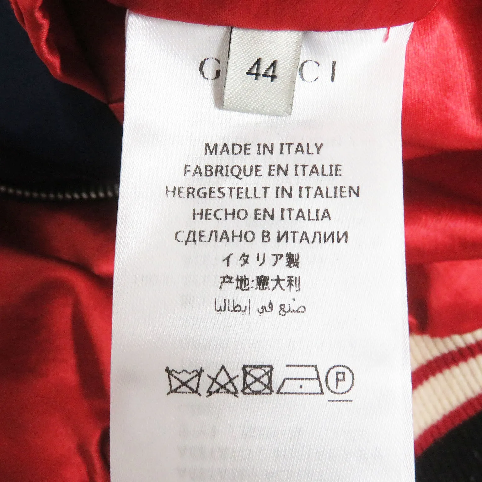 GUCCI Stajan 575315 Main: 100% acetate, part: 57% rayon, part: 43% polyester, part: 100% wool, decoration: 100% acetate, embroidery: 100% polyester Blue x red mens 44 Used
