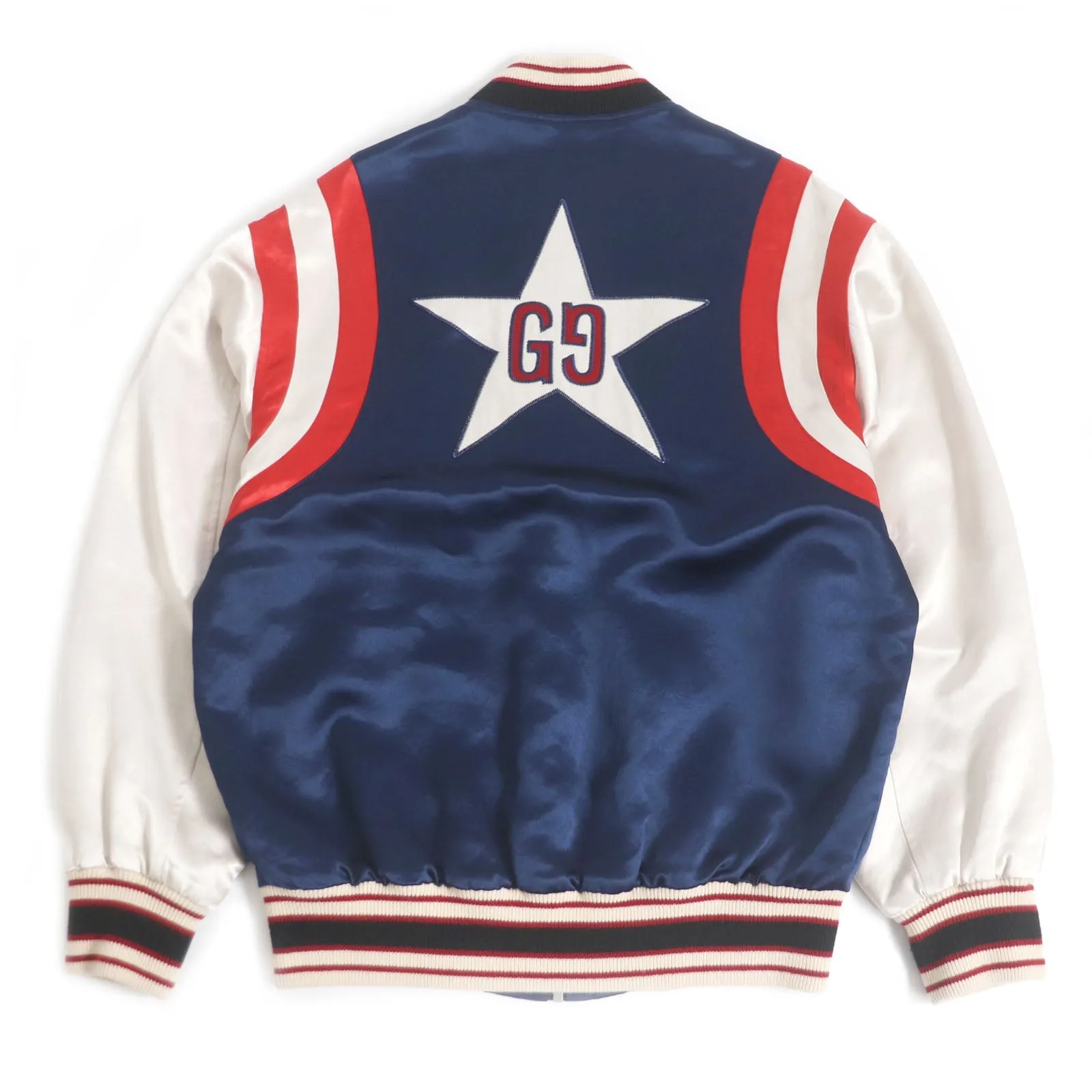 GUCCI Stajan 575315 Main: 100% acetate, part: 57% rayon, part: 43% polyester, part: 100% wool, decoration: 100% acetate, embroidery: 100% polyester Blue x red mens 44 Used