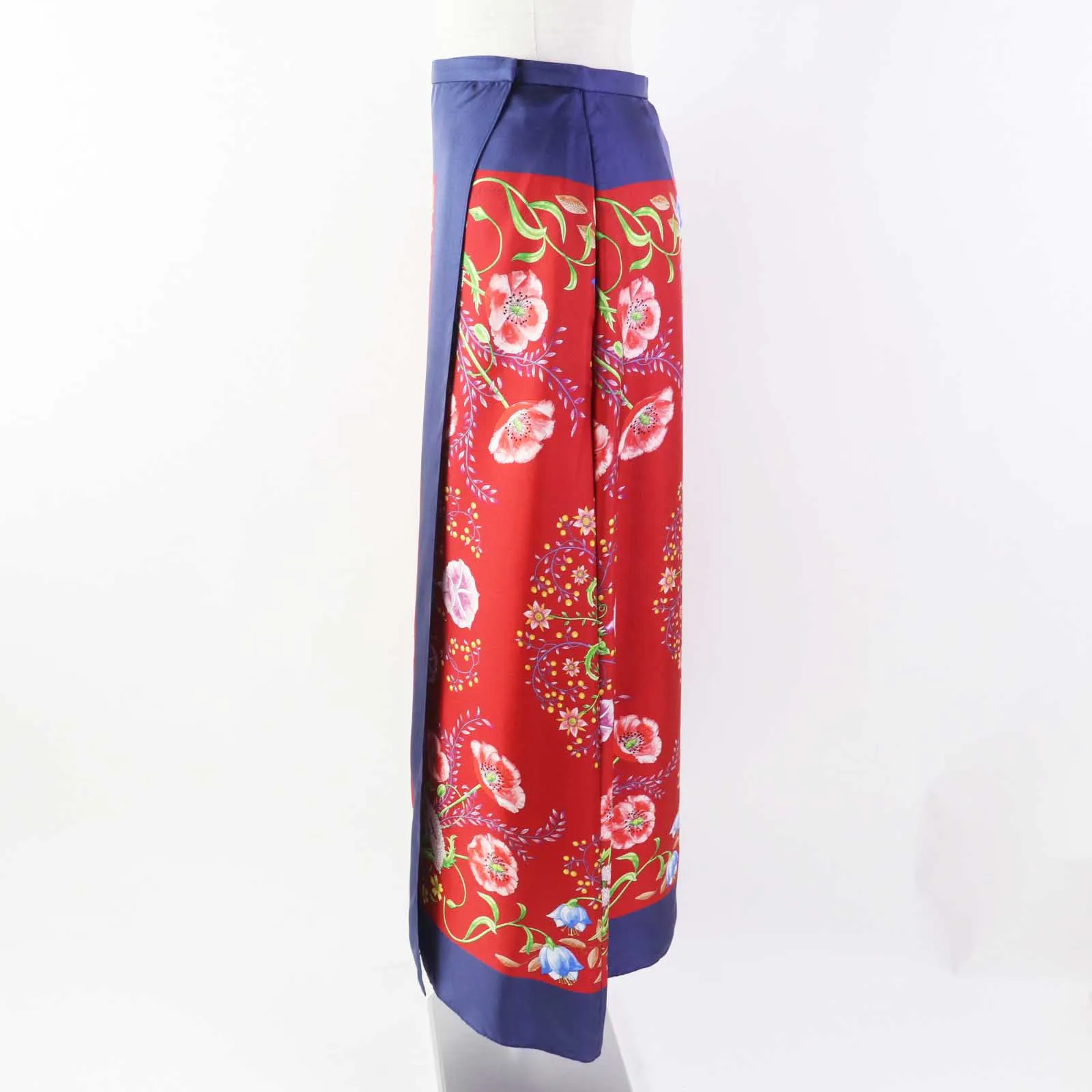 GUCCI Wrap skirt 676553 silk Navy red 36