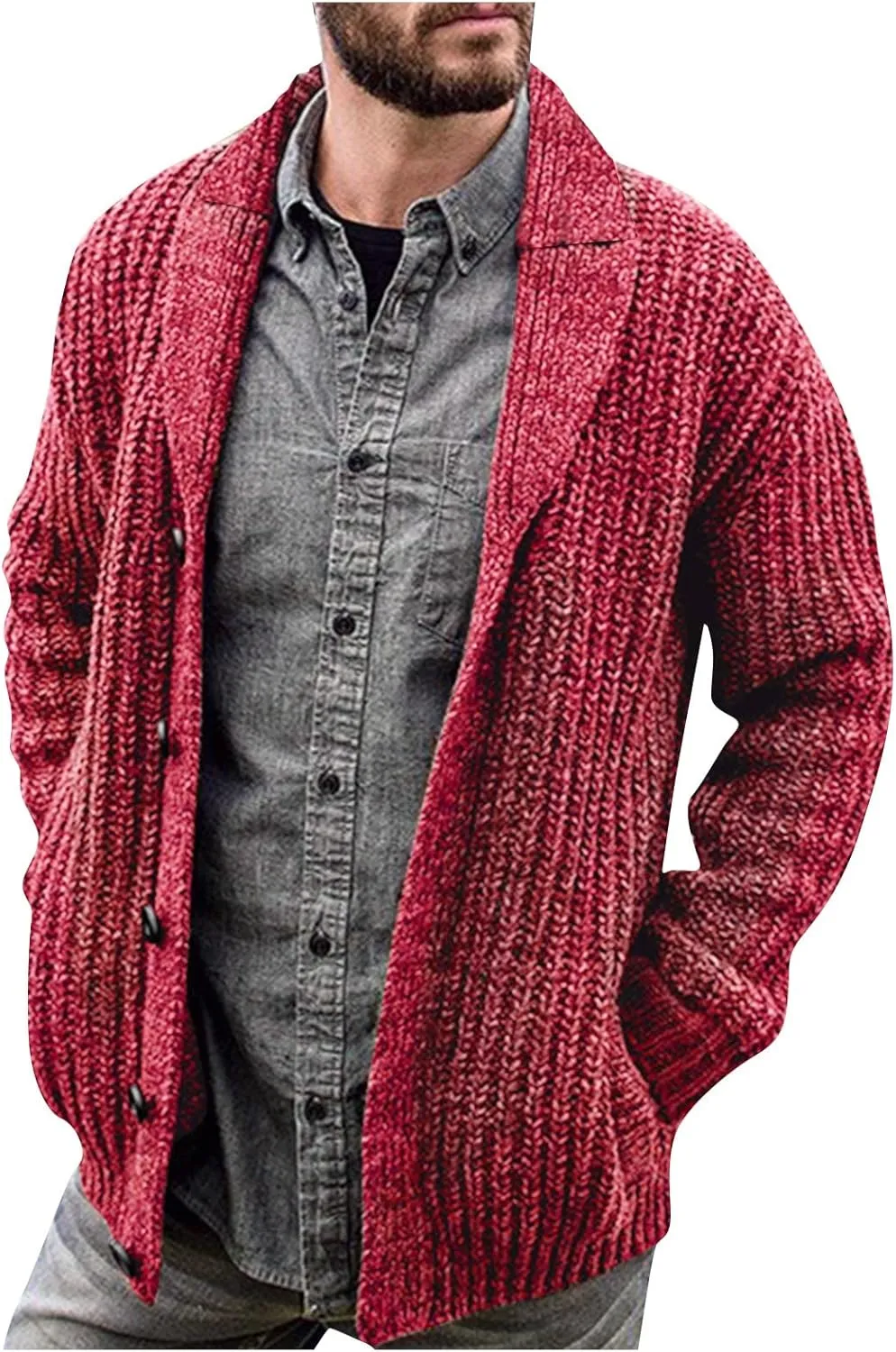 Jackets for Men Cardigan Europe and America Solid Color Long Sleeve Slim Fit Knit Sweater Coat Jackets