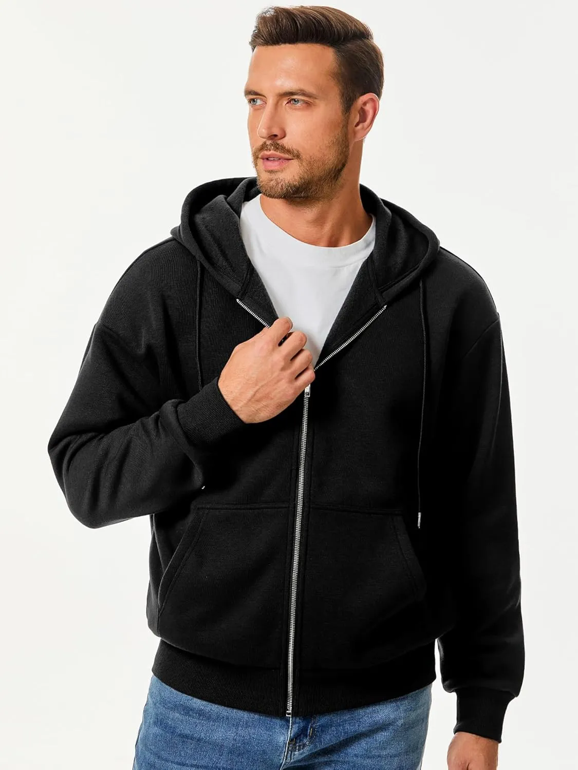JMIERR Mens Full Zip Casual Cotton Hooded Fleece Drawstring Hoodies Pullover Sweatshirts Casual Long Sleeve Shirts