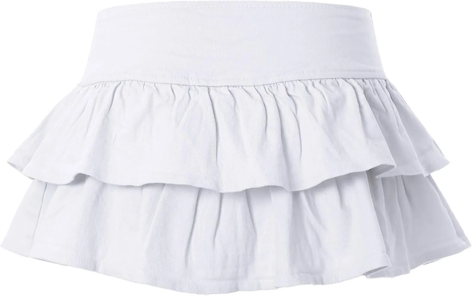 Linjinx Women's Y2K Low Waist Tiered Ruffle Skirt Loose Fit Party Club Rave Mini Denim Skirt Jean Skirt
