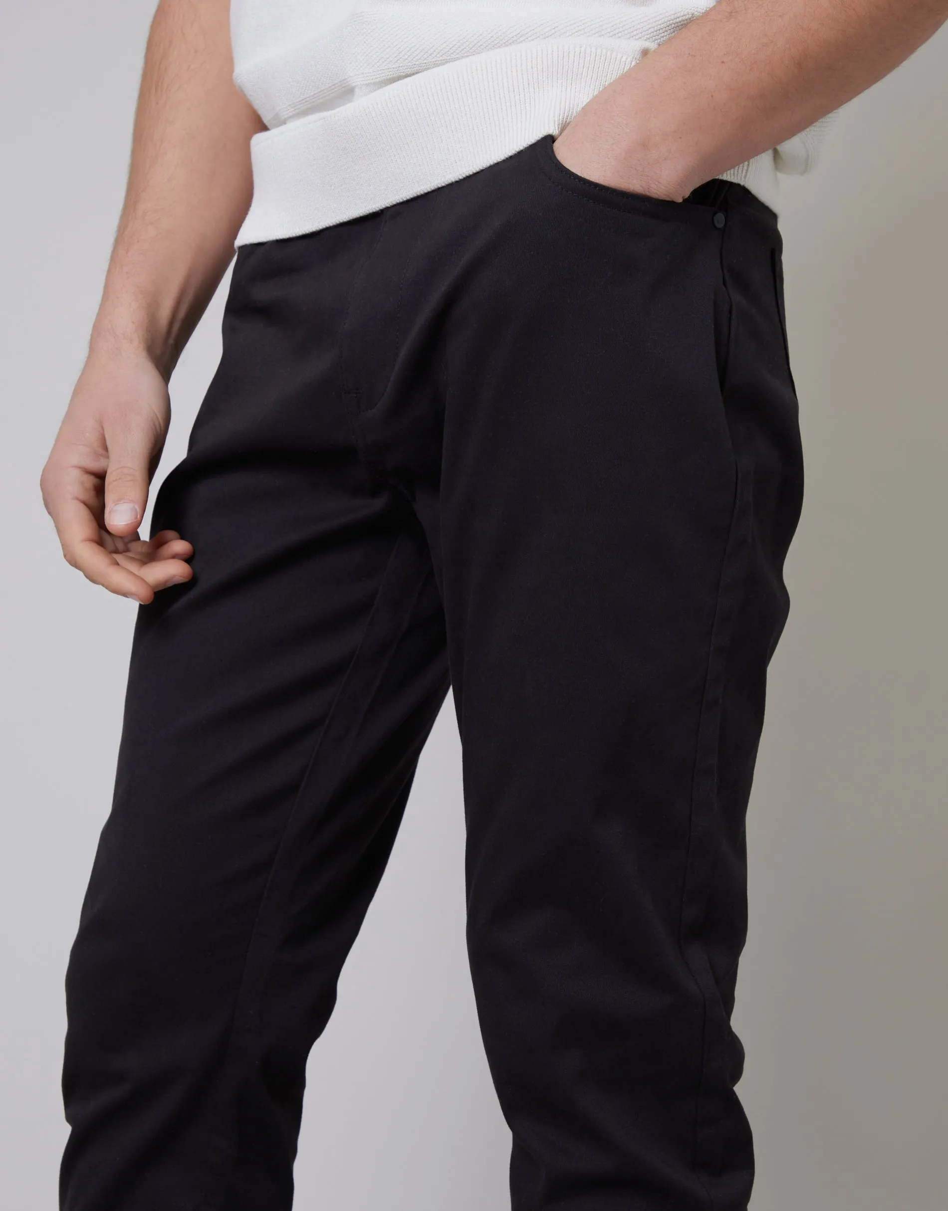 Men's Black Slim Fit 5 Pocket Chino Trousers