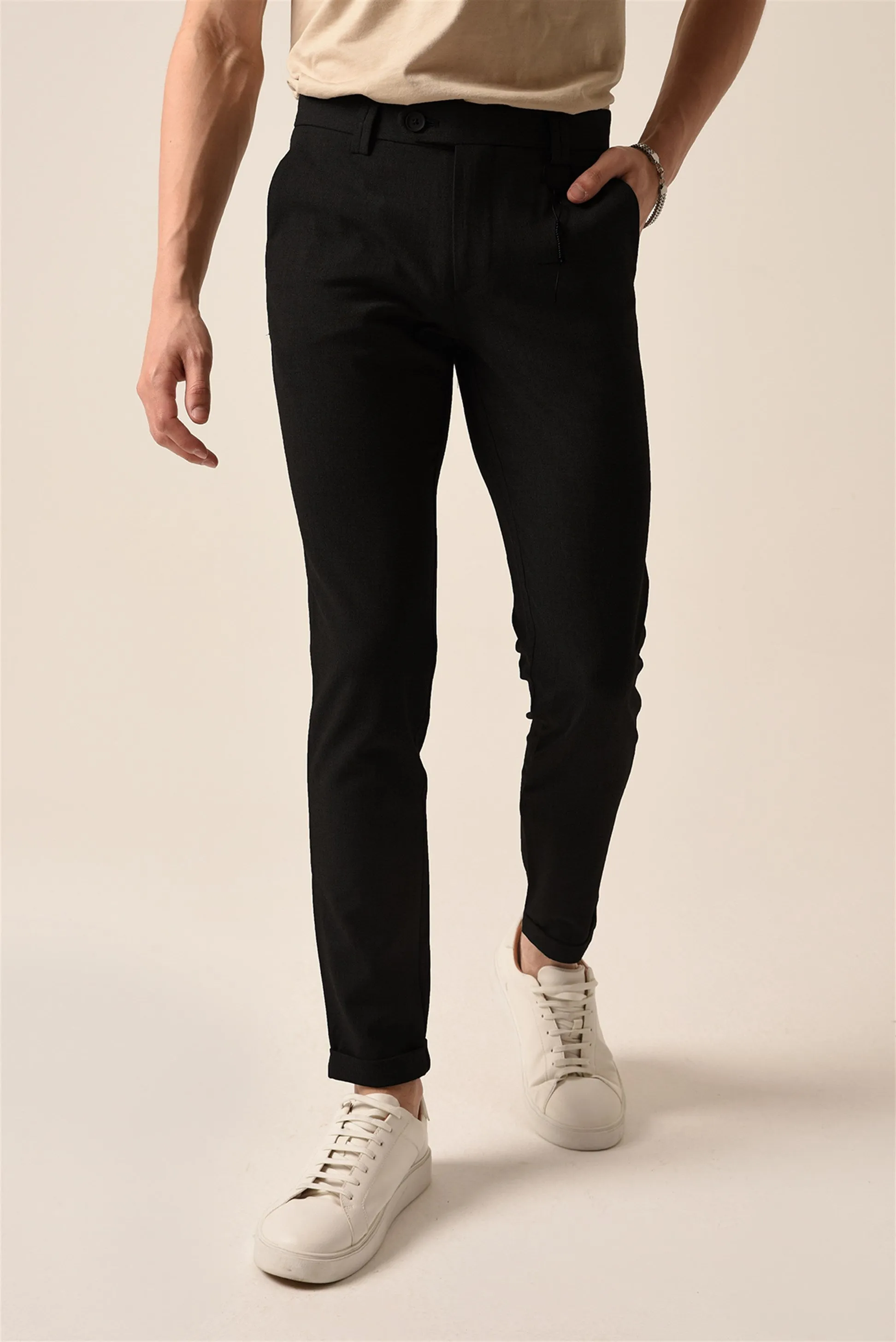 Men's Black Slim Fit Accessory Trousers - Wessi