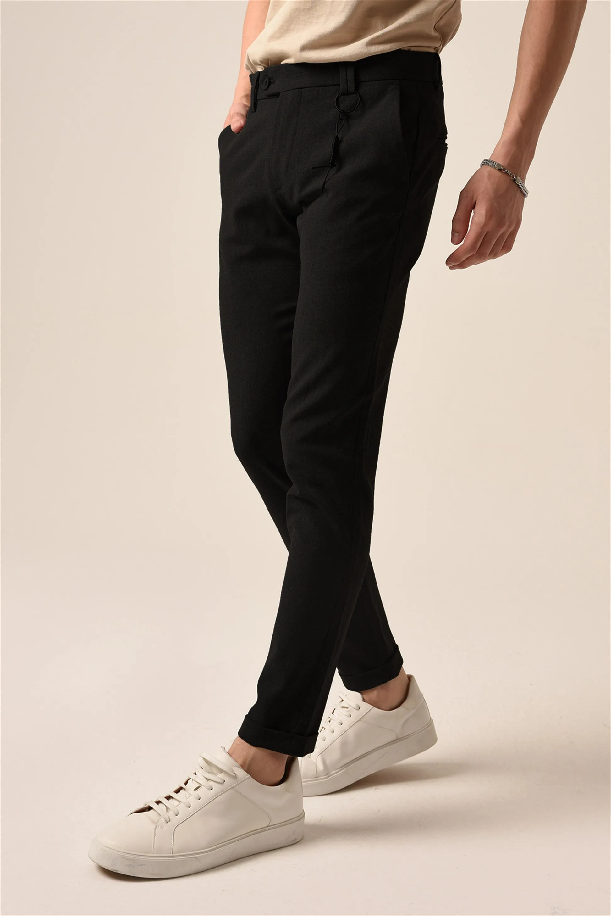 Men's Black Slim Fit Accessory Trousers - Wessi