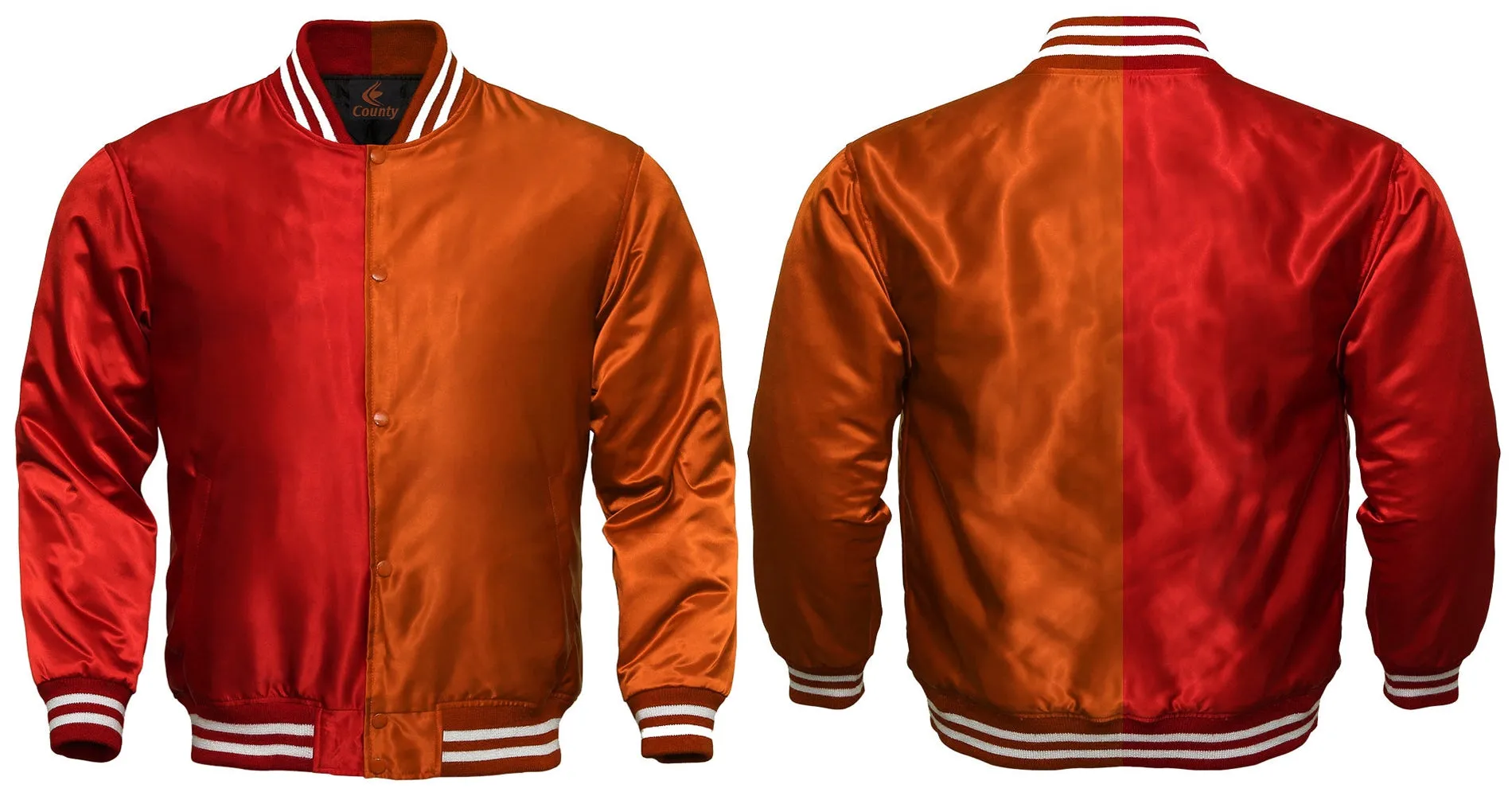 Mens Letterman Jacket Red Orange Satin Jacket Team Varsity Jackets