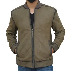 Men's Vintage Casual Baseball Collar Zipper Leather Jacket 10662649F