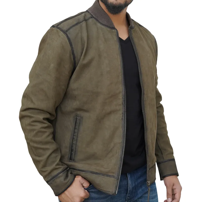 Men's Vintage Casual Baseball Collar Zipper Leather Jacket 10662649F