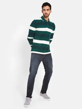 Mettle Men Green Striped High Neck Pockets T-Shirt