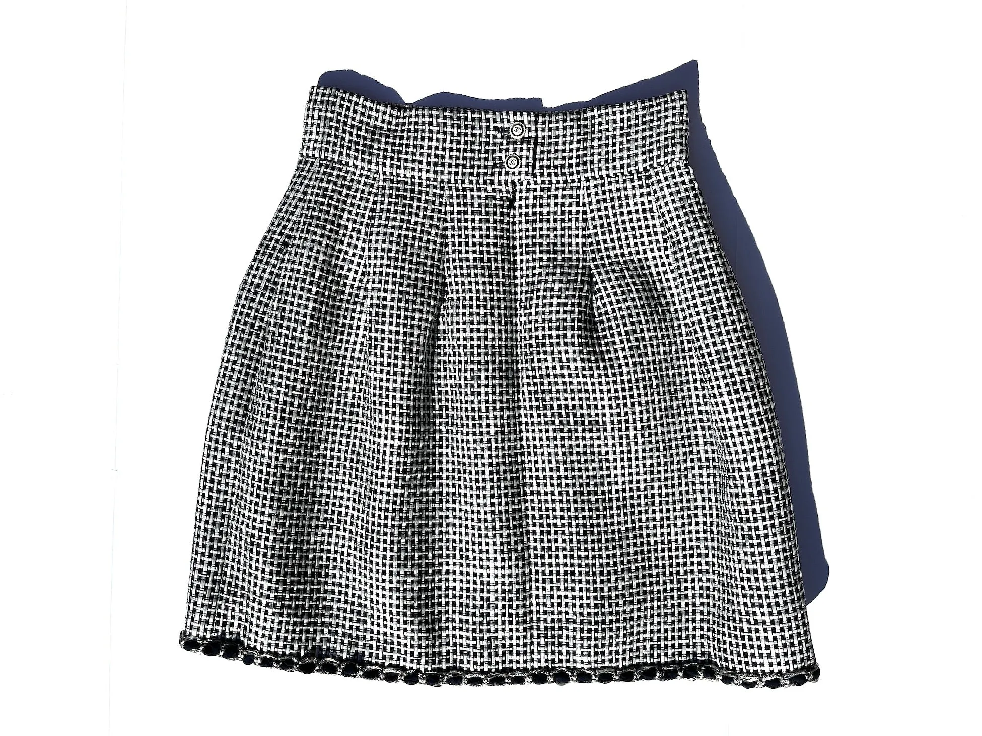New Authentic CHANEL 16P Black White A Line Knee Length Skirt 42 6
