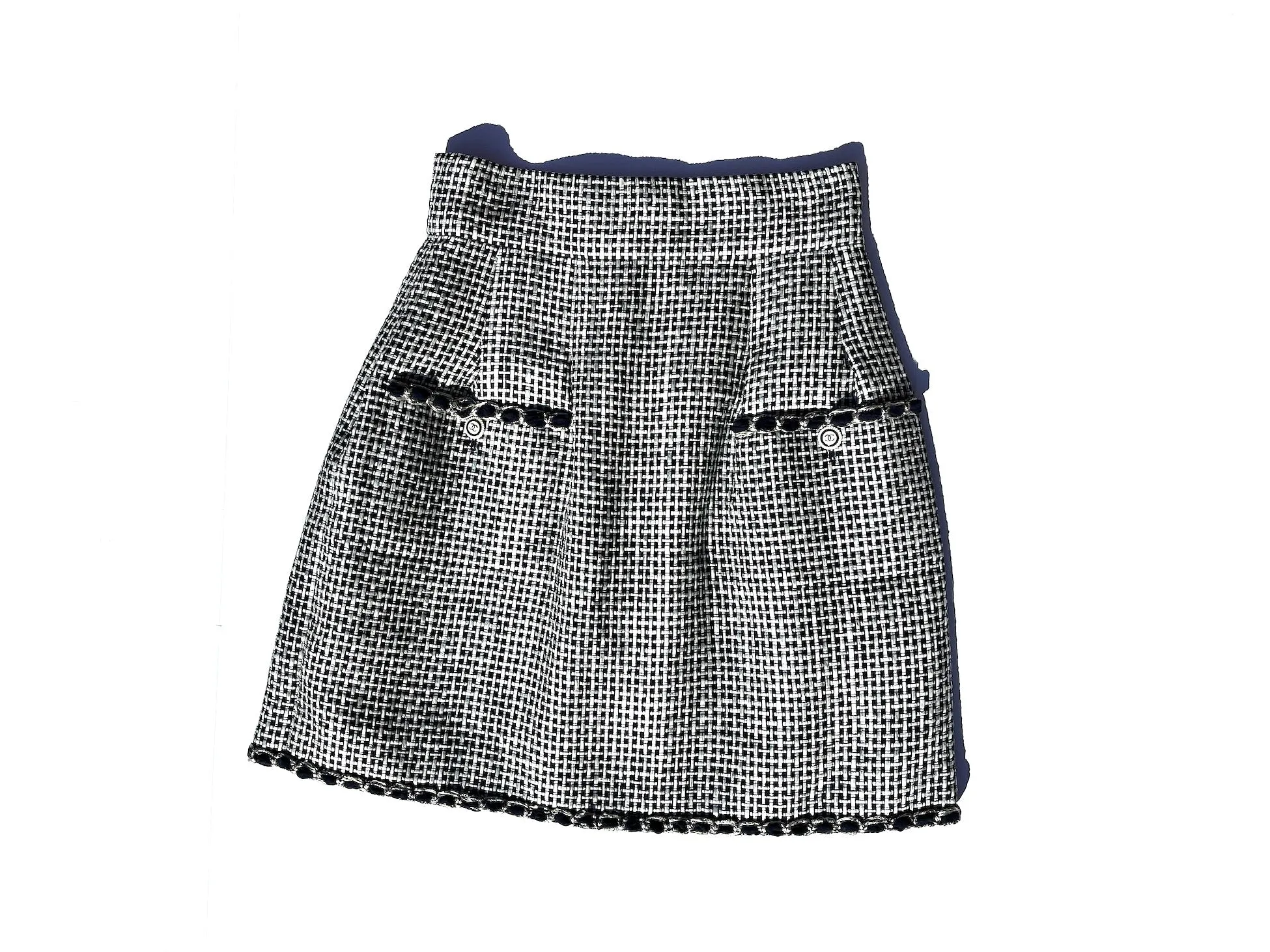 New Authentic CHANEL 16P Black White A Line Knee Length Skirt 42 6