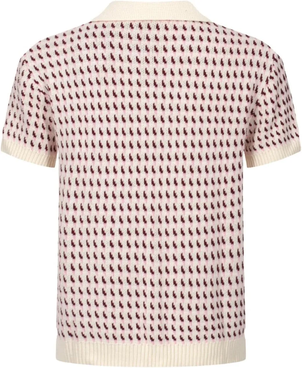 OXKNIT Mens Knit Polo Jacquard Panel Shirt Short Sleeve Retro Textured Vintage Polo Shirt V-Neck