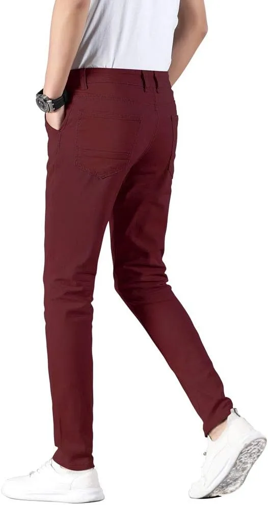 Plaid&Plain Men's Skinny Stretchy Khaki Pants Colored Pants Slim Fit Slacks Tapered Trousers