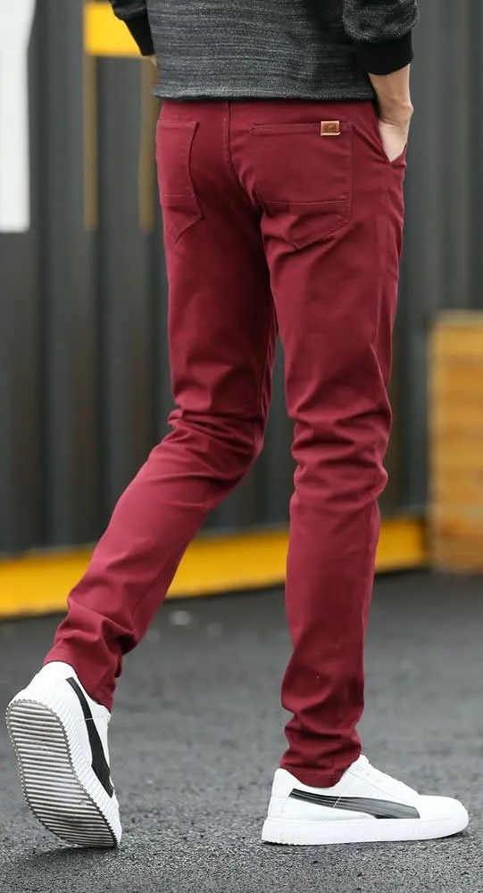 Plaid&Plain Men's Skinny Stretchy Khaki Pants Colored Pants Slim Fit Slacks Tapered Trousers