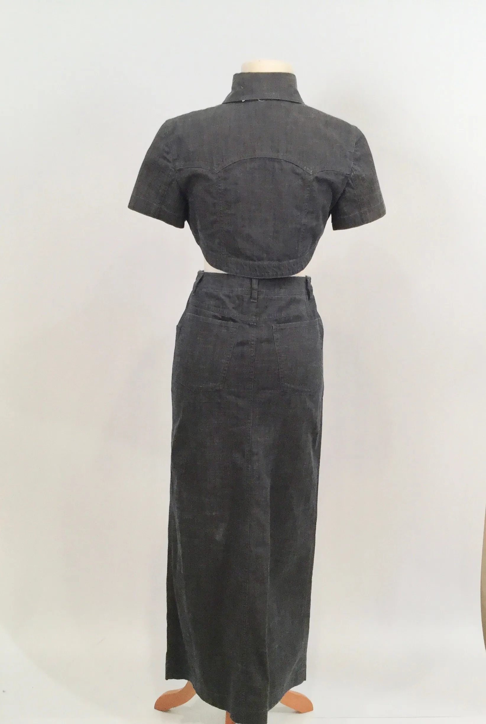 Rare Chanel 2006 Spring Cotton Denim crop top skirt set US 4