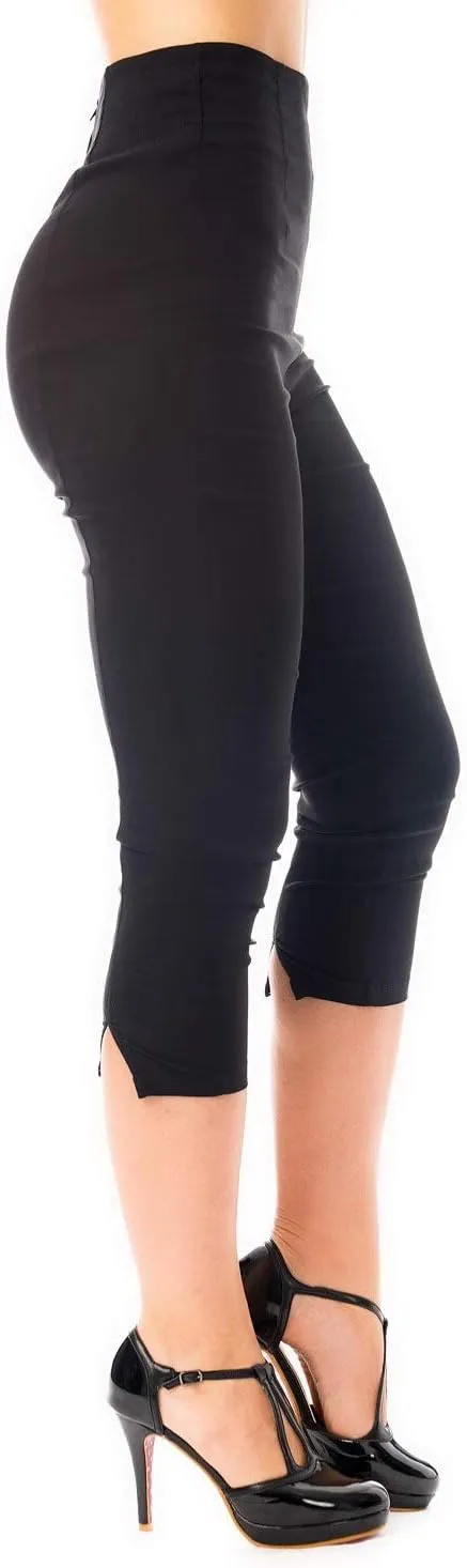 Ro Rox Ella Capri Pants for Women - 1950s Vintage Women's Trousers - High Waist Three Quarter Pant - Zipper & Slits on Back