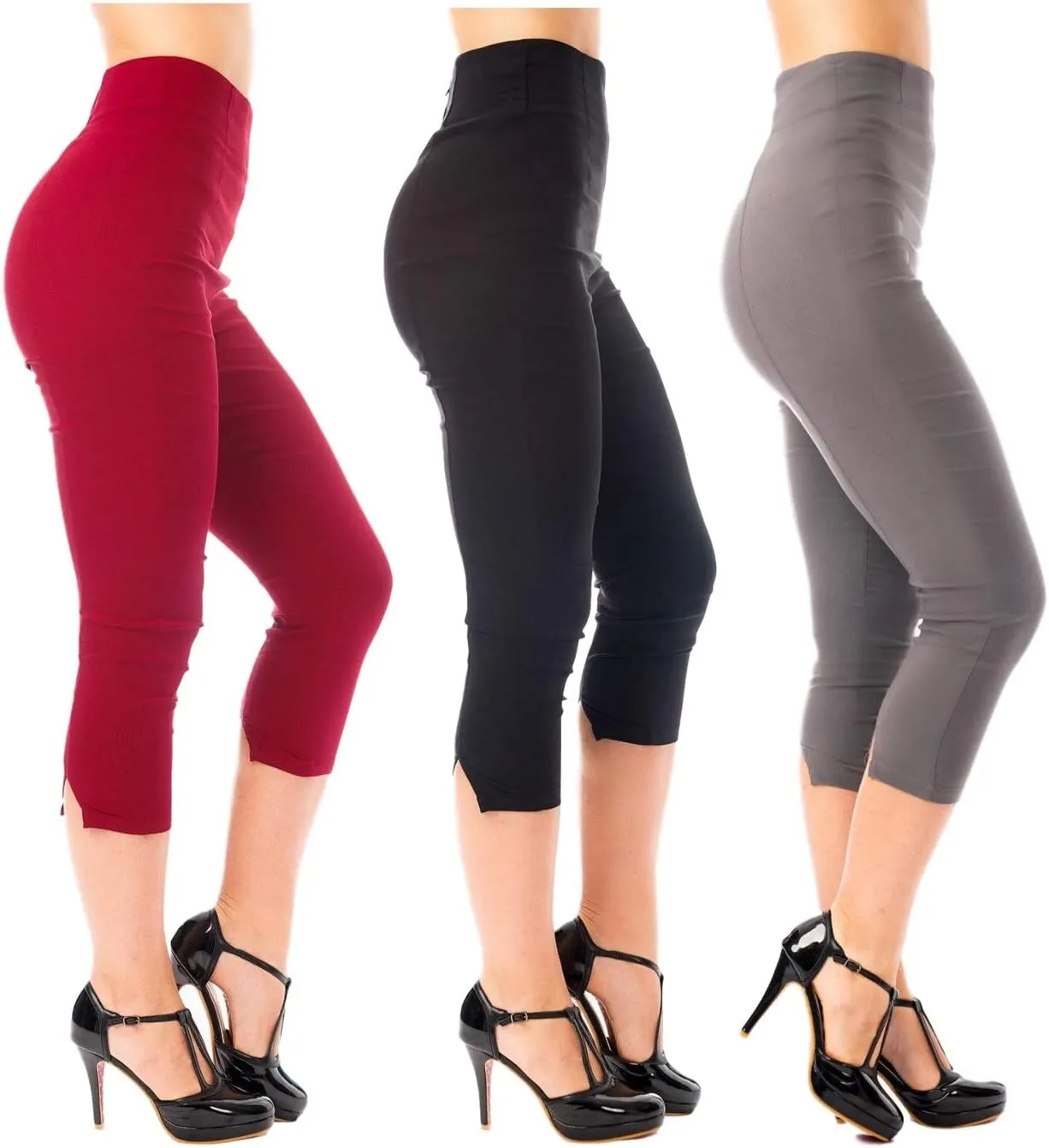 Ro Rox Ella Capri Pants for Women - 1950s Vintage Women's Trousers - High Waist Three Quarter Pant - Zipper & Slits on Back