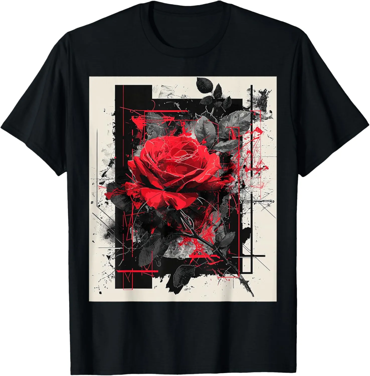 Rose Drawing Art Flower Abstract Painting Motif Rose T-Shirt