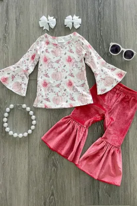 Rose Pumpkin Velvet Bell Bottoms Set