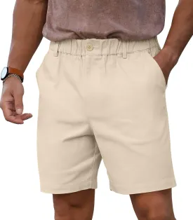 RQP Men's Cotton Casual Classic-fit 7" Chino Shorts Elastic Waist Daily Wear Dress Baech Summer Shorts