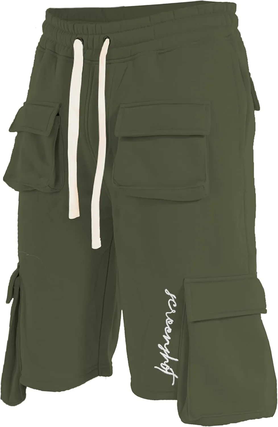 SCREENSHOT Mens Urban NYC Hip Hop Utility Fit Premium Fleece Shorts - Varsity Street Fashion SweatShorts Ribbed Wasteband