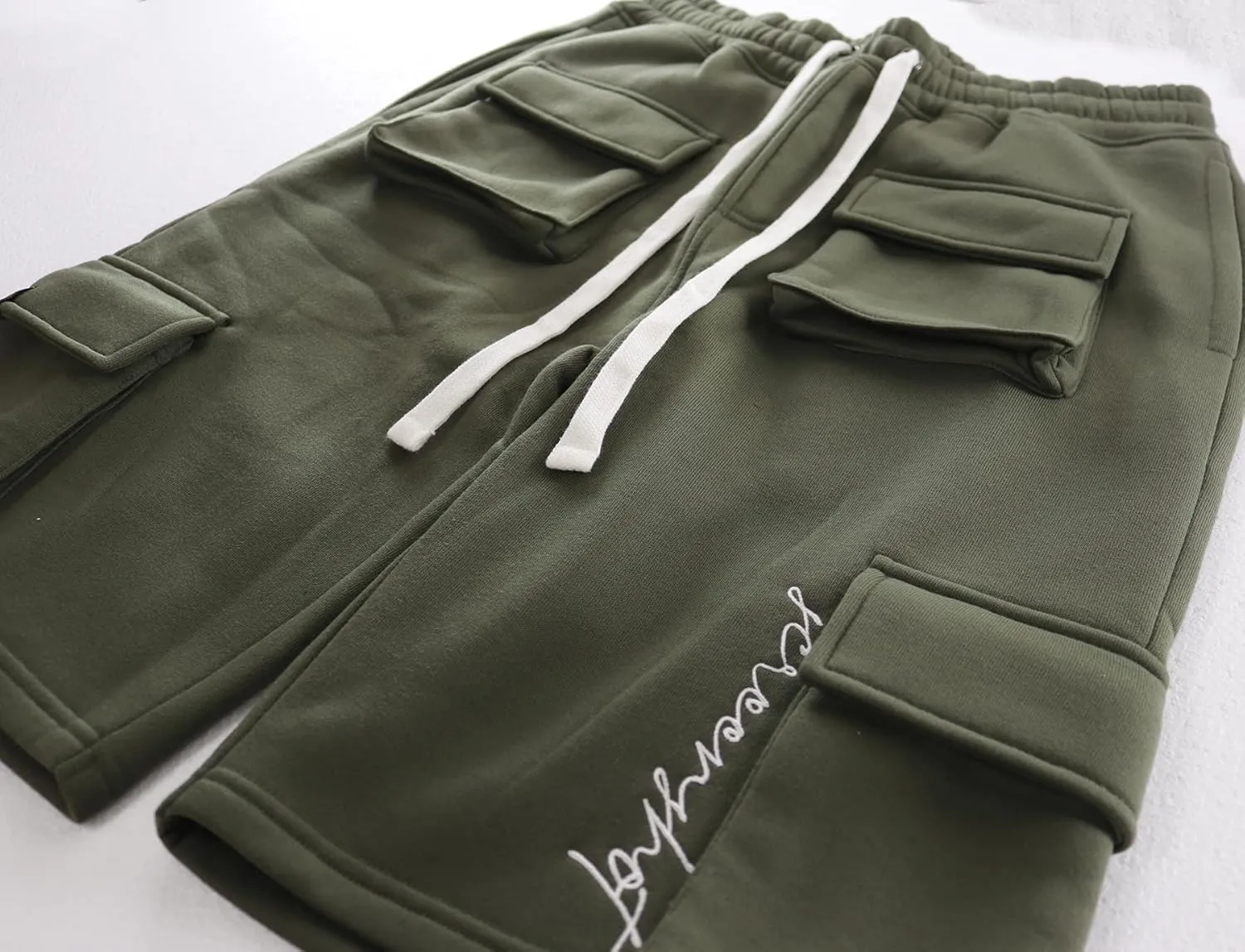 SCREENSHOT Mens Urban NYC Hip Hop Utility Fit Premium Fleece Shorts - Varsity Street Fashion SweatShorts Ribbed Wasteband