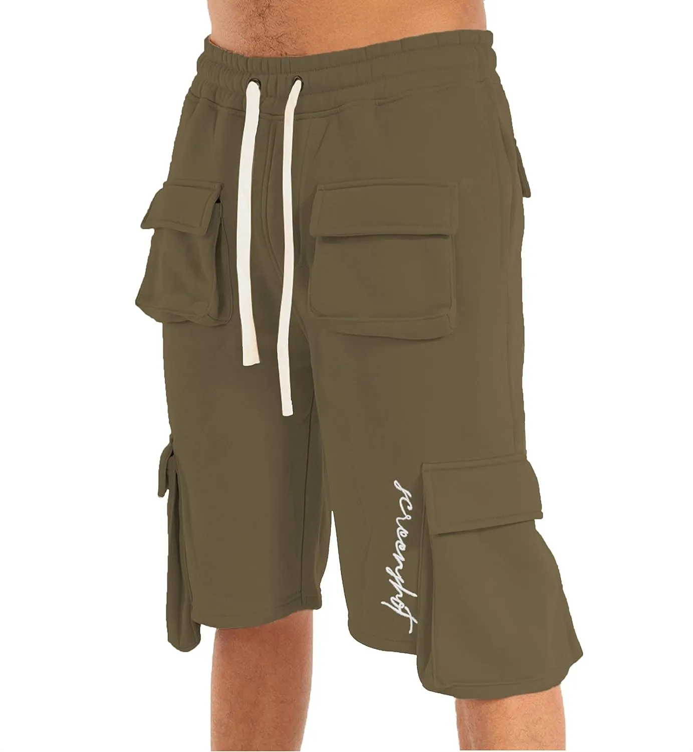 SCREENSHOT Mens Urban NYC Hip Hop Utility Fit Premium Fleece Shorts - Varsity Street Fashion SweatShorts Ribbed Wasteband