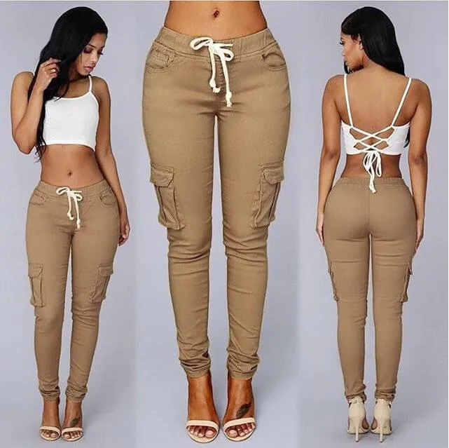 Sexy High Waist Strap Pockets Skinny Pants