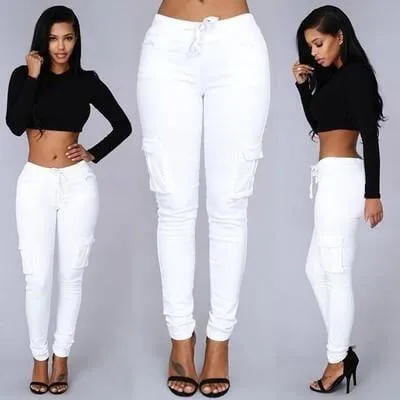 Sexy High Waist Strap Pockets Skinny Pants