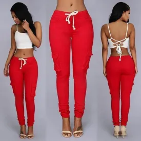 Sexy High Waist Strap Pockets Skinny Pants