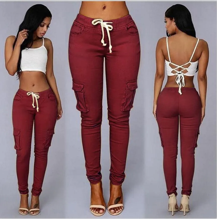 Sexy High Waist Strap Pockets Skinny Pants